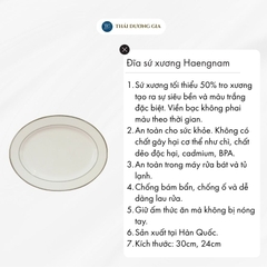 Đĩa bầu dục trắng sứ tro xương viền bạc Hàn Quốc Haengnam