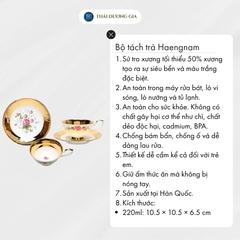 Bộ tách trà, cà phê Hồng 2 chiếc 220ml viền vàng 24k sứ xương Hàn Quốc Haengnam