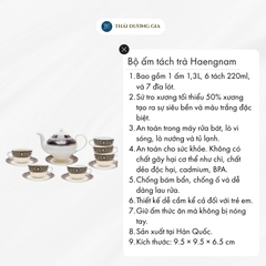 Bộ tách trà Windsor cỡ to (ấm 1,3L+ tách 220ml) hoa văn vàng 24k sứ xương Hàn Quốc Haengnam 6952