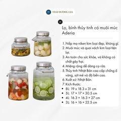 Lọ, bình thủy tinh 3L, 4L, 5L, 8L ngâm, đựng thực phẩm, nắp mạ niken có muôi múc Nhật Bản Aderia
