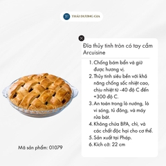 Đĩa thủy tinh vi sóng, lò nướng tròn 22cm có tay cầm Pháp Arcuisine