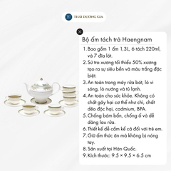 Bộ tách trà đèn thần cỡ to (ấm 1,3L+ tách 220ml) hoa văn vàng 24k sứ xương Hàn Quốc Haengnam 98103