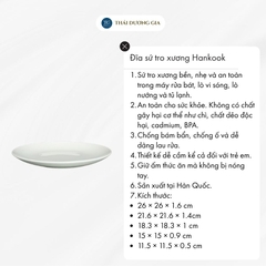 Đĩa trắng tròn sứ tro xương Hàn Quốc Hankook