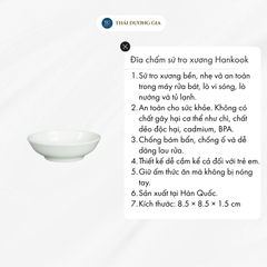 Đĩa chấm sâu lòng 8cm trắng sứ tro xương Hàn Quốc Hankook