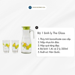 Bộ 1 bình ly 1,4 lít và 2 cốc uống nước 320ml Hàn Quốc The Glass-GI801AA