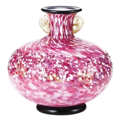 Lọ hoa màu hồng và đen, quai vàng, cao 26cm Nhật Bản Aderia Tsugaru Vidro HANA AKARI F-71438