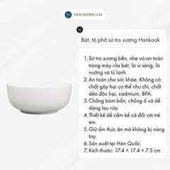 Bát, tô phở trắng 17,4cm sứ tro xương màu trắng Hàn Quốc cao cấp Hankook HOB-00104