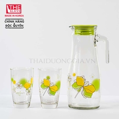 Bộ 1 bình ly 1,4 lít và 2 cốc uống nước 320ml Hàn Quốc The Glass-GI801AA
