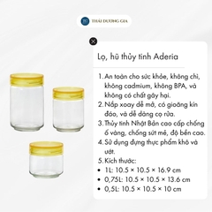 Lọ, hũ thủy tinh 0,5L, 0,75L, 1L nắp nhựa vàng kháng khuẩn Nhật Bản Aderia
