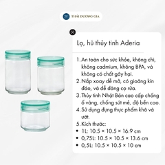 Lọ, hũ thủy tinh 0,5L, 0,75L, 1L xanh, nắp nhựa kháng khuẩn Nhật Bản Aderia
