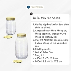 Lọ, hũ thủy tinh hai lớp nắp hợp kim 450ml, 900ml Nhật Bản Aderia M-6657