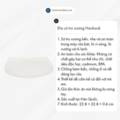 Đĩa vuông sứ tro xương màu trắng cao cấp Hàn Quốc Hankook 26,2cm MIB-0007