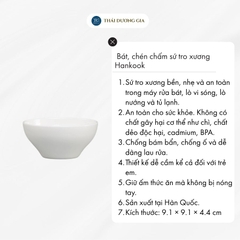 Bát, chén chấm sứ tro xương màu trắng cao cấp Hàn Quốc 9,1cm Hankook NOB-0022