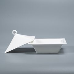 Bộ khay chữ nhật và 1 bát tròn, 1 bát vuông có nắp đựng mứt, ô mai Tết trắng sứ tro xương Hàn Quốc