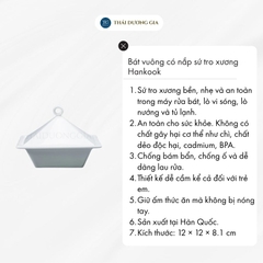 Bát, chén vuông có nắp 12cm trắng sứ tro xương Hàn Quốc Hankook PRB-0002