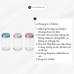 Lọ đựng gia vị, đồ khô thủy tinh nắp hợp kim chống gỉ 450ml Nhật Bản Aderia