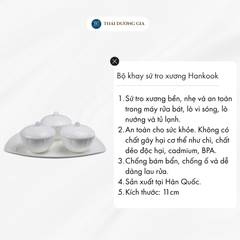 Bộ khay tam giác và 3 bát tròn có nắp đựng mứt, ô mai Tết trắng sứ tro xương Hàn Quốc