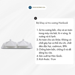 Bộ khay chữ nhật và 2 bát vuông có nắp đựng mứt, ô mai Tết trắng sứ tro xương Hàn Quốc