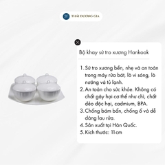Bộ khay vuông và 4 bát tròn có nắp đựng mứt, ô mai Tết trắng sứ tro xương Hàn Quốc