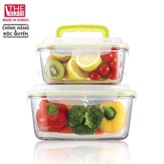 Hộp đựng thực phẩm chữ nhật có quai xách 1800ml Hàn Quốc The Glass-P748