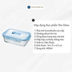 Hộp đựng thực phẩm chữ nhật The Glass thủy tinh cao cấp Hàn Quốc P752 400ml - Thái Dương Gia