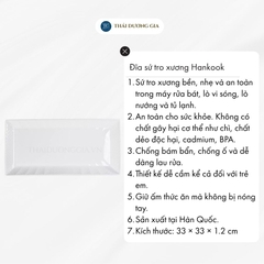 Đĩa chữ nhật 33cm trắng sứ tro xương Hàn Quốc Hankook ZPB-0001