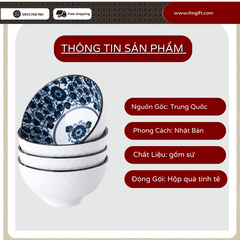 (Tặng 6 đôi đũa) Bộ chén bát sứ, Bộ 6 bát đũa ăn cơm hoạ tiết cao cấp cho gia đình