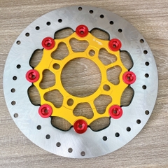 Đĩa Kingdrag size 220mm Gắn Cho Các Dòng Xe 4 lỗ thông dụng Ya - Honda - Suzuki - SYM Màu vàng nút đỏ