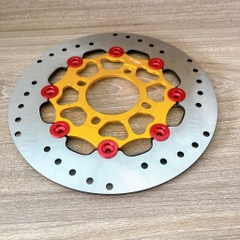 Đĩa Kingdrag size 220mm Gắn Cho Các Dòng Xe 4 lỗ thông dụng Ya - Honda - Suzuki - SYM Màu vàng nút đỏ