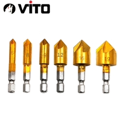 Bộ 3/6 Mũi Doa Âm Miệng Lỗ Bắt Âm Vít 5 Lưỡi Phay VITO Phủ Titanium 6-19mm Chuôi Lục Giác