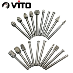 Bộ 10/20 Đầu Mũi Mài Khắc Làm Gỗ Lũa VITO Phủ Titanium Cán 3mm