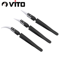 Nhíp Tự Giữ Đầu Sứ Chuyên Dụng Gắp Linh Kiện Chống Tĩnh Điện Cán Thép Không Rỉ VITO