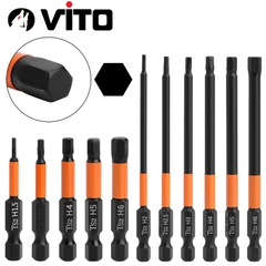 Mũi Vít Lục Giác 6 Cạnh Có Từ Tính VITO Dài 50mm 100mm Kích Cỡ H1.5 H2 H2.5 H3 H4 H5 H6 Thép Đen Độ Cứng Cao
