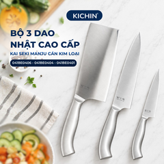 Bộ 3 Dao Bếp Cao Cấp KAI Seki Manju Cán Kim Loại - Dao Chặt, Dao Thái, Dao Gọt Hoa Quả