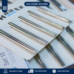 Hộp 10 đôi đũa Inox 316L cao cấp nano bạc HAATZ - Siêu bền, an toàn , đầu đũa chống trượt
