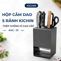 Hộp cắm dao để bàn 5 rãnh thép chống gỉ cao cấp KICHIN - HC01 (12x15x23cm)