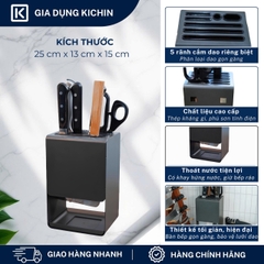 Hộp cắm dao để bàn 5 rãnh thép chống gỉ cao cấp KICHIN - HC01 (12x15x23cm)