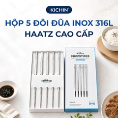 Hộp 5 đôi đũa Inox 316L cao cấp nano bạc HAATZ - Siêu bền, an toàn , đầu đũa chống trượt