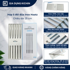 Hộp 5 đôi đũa Inox 316L cao cấp nano bạc HAATZ - Siêu bền, an toàn , đầu đũa chống trượt