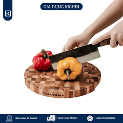 Thớt gỗ teak cao cấp KICHIN loại dày 3.8cm TKT04 - thớt tròn kích thước 38x300x300mm