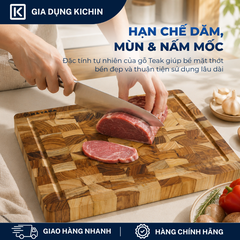 Thớt gỗ teak cao cấp KATANA cỡ lớn dày 3.8cm KT05 - thớt hình chữ nhật kích thước 38x280x400mm