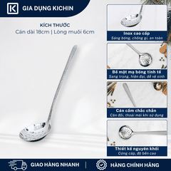Combo 2 Muôi Múc Canh và Muôi Thủng Inox 304 Cao Cấp KICHIN - Cán Vân Ánh Bạc Sang Trọng, Chống Gỉ