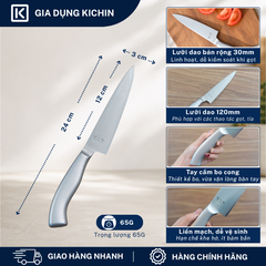 Bộ 3 Dao Bếp Cao Cấp KAI Seki Manju Cán Kim Loại - Dao Chặt, Dao Thái, Dao Gọt Hoa Quả
