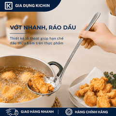 Combo 2 Muôi Múc Canh và Muôi Thủng Inox 304 Cao Cấp KICHIN - Cán Vân Ánh Bạc Sang Trọng, Chống Gỉ