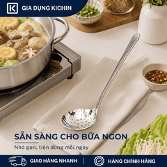 Muôi Thủng Inox 304 Cao Cấp KICHIN - Cán Vân Ánh Bạc Sang Trọng, Chống Gỉ KMT-BAC-02