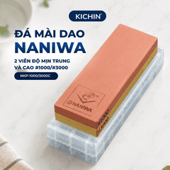 Đá mài dao Naniwa thương hiệu KATANA 2 viên độ mịn trung và cao #1000/#3000 (185x65x30mm) - NKP-1000/3000C đế kèm hộp đựng bảo quản