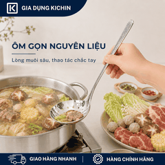 Muôi Thủng Inox 304 Cao Cấp KICHIN - Cán Vân Ánh Bạc Sang Trọng, Chống Gỉ KMT-BAC-02