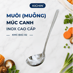 Combo 2 Muôi Múc Canh và Muôi Thủng Inox 304 Cao Cấp KICHIN - Cán Vân Ánh Bạc Sang Trọng, Chống Gỉ