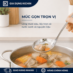 Combo 2 Muôi Múc Canh và Muôi Thủng Inox 304 Cao Cấp KICHIN - Cán Vân Ánh Bạc Sang Trọng, Chống Gỉ