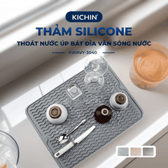 Thảm Silicone Thoát Nước Úp Bát Đĩa KICHIN Vân Sóng Nước - Chống Trượt, Ráo Nước Nhanh